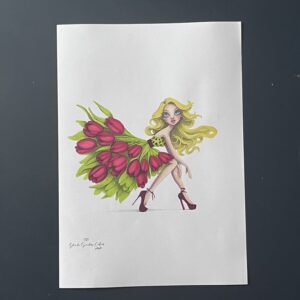 Coloriage - Femme aux tulipes rouges